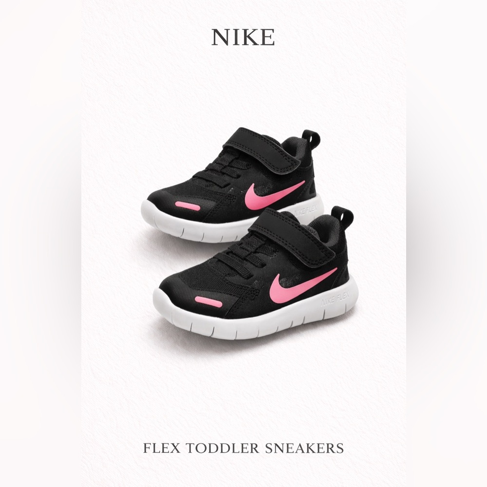 Nike Flex Toddler Sneakers Black Pink Size 5C Velcro Running Shoes